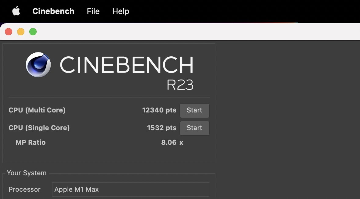 Cinebench R23 results