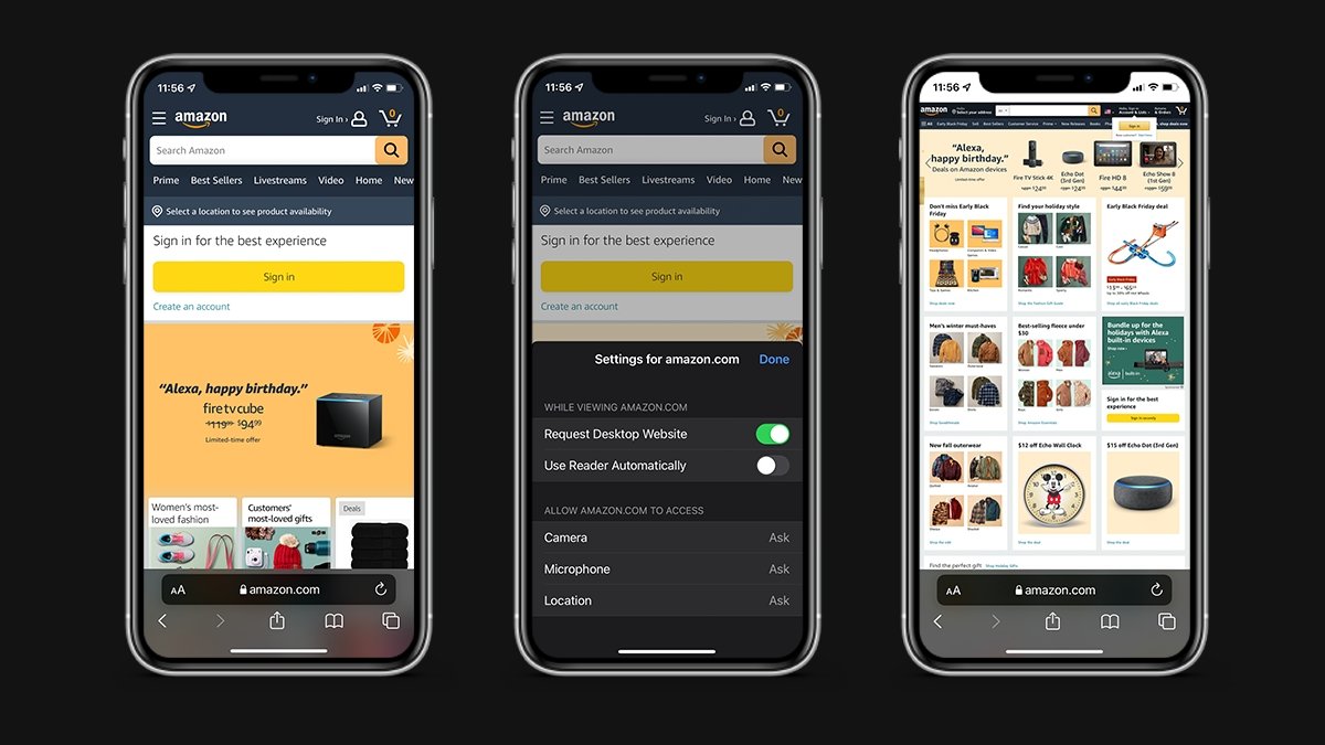 Amazon's mobile and desktop sites on an iPhone