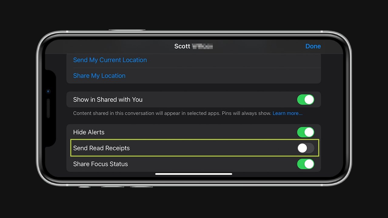 Activar o desactivar las notificaciones de lectura para una persona a través de iOS 15