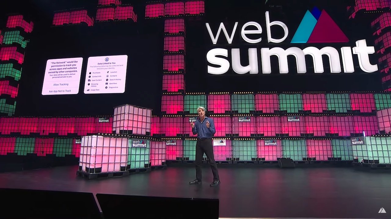 Apple's Craig Federighi making a speech at Web Summit 2021