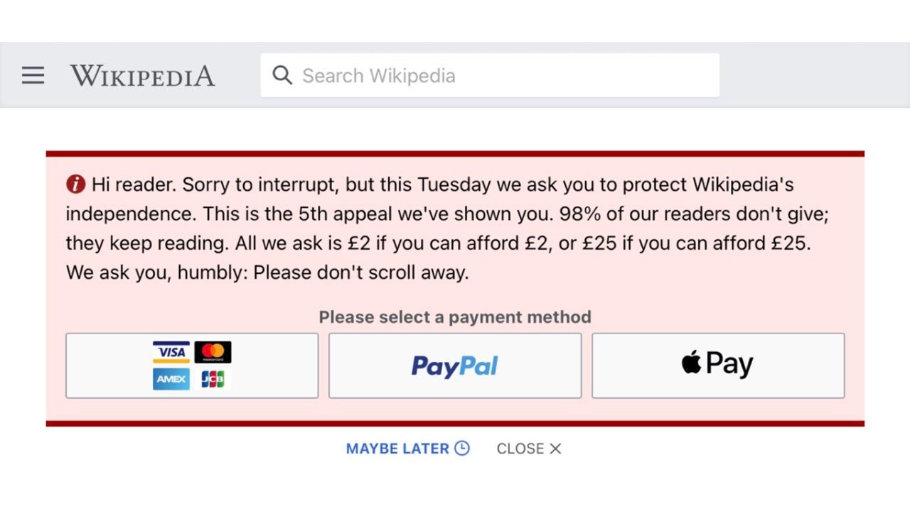 Wikipedia now Pay donations AppleInsider