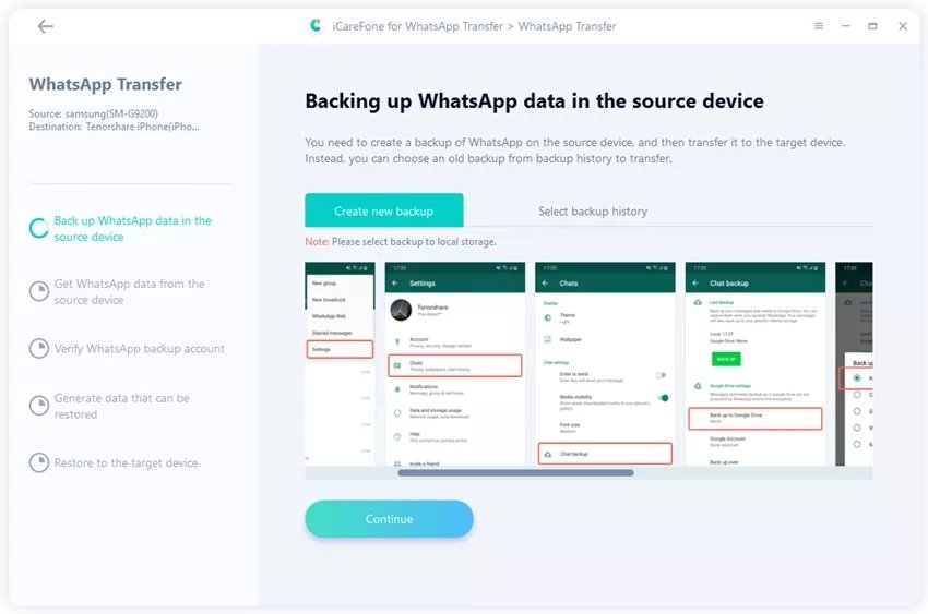 Create a backup of your WhatsApp data.