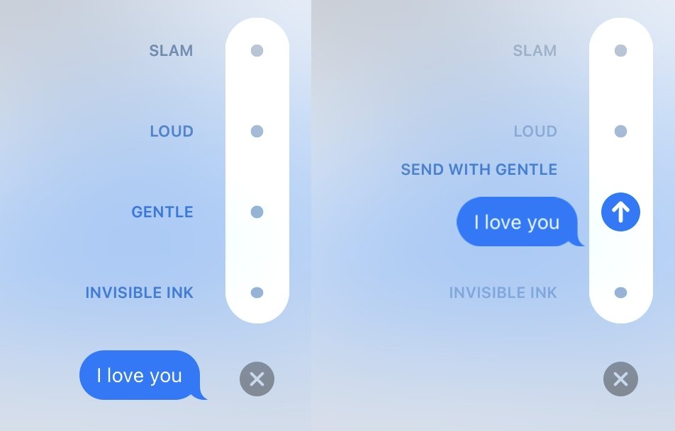 The bubble effect interface is quite straightforward in iMessage. 