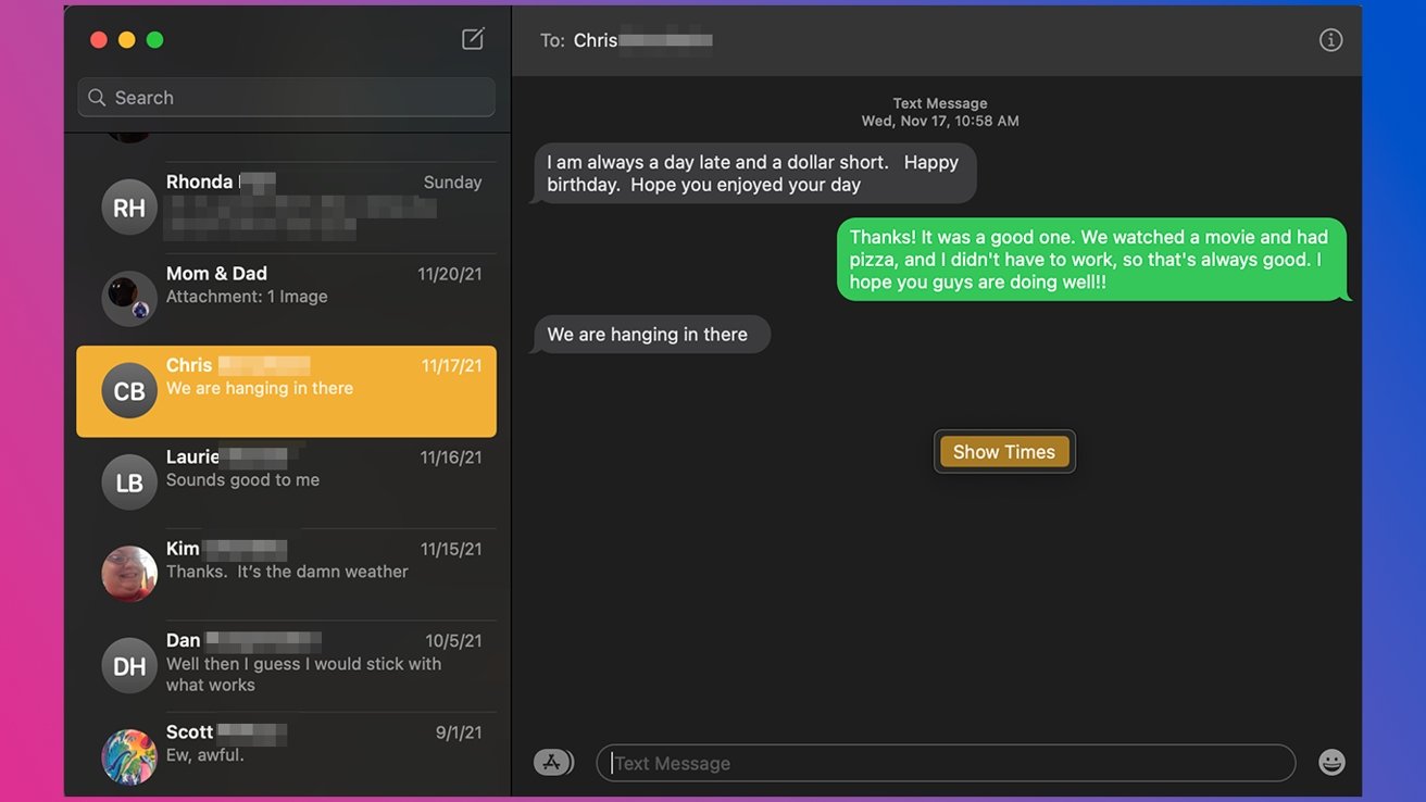How to show timestamps in Messages in macOS Monterey and iOS 15