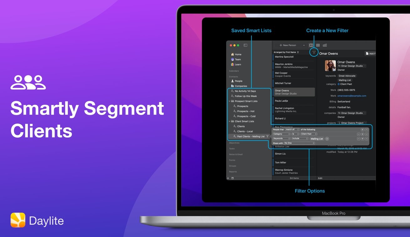 Segment your clients using Smart Lists in Daylite