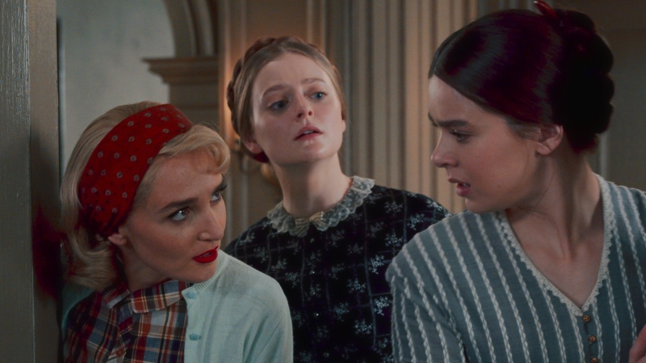 Chloe Fineman as Sylvia Plath, Anna Baryshnikov as Lavinia Dickinson, and Hailee Steinfeld as Emily Dickinson