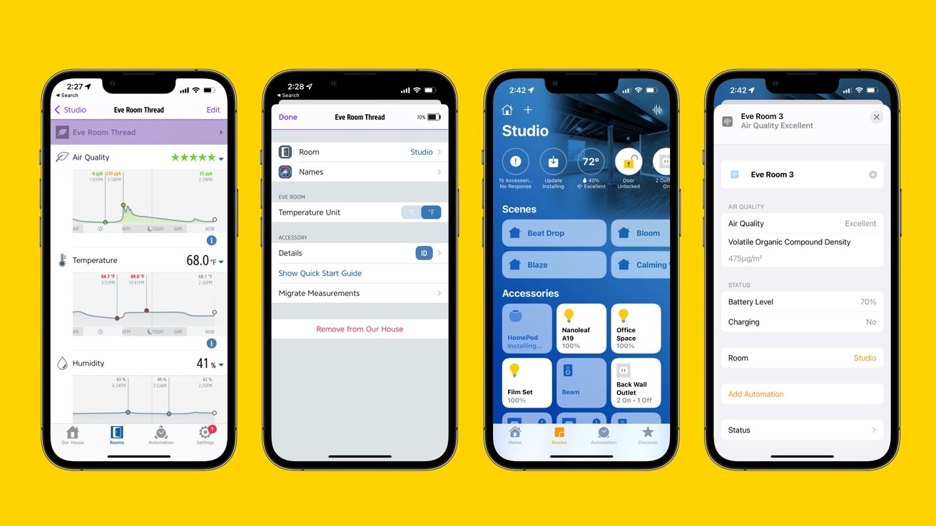 Eve Room in the Eve Home app and in the Apple Home app