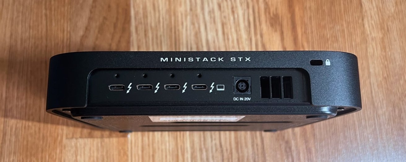 The Thunderbolt and USB ports on the OWC miniStack STX are located at the back, just like a Mac mini. 