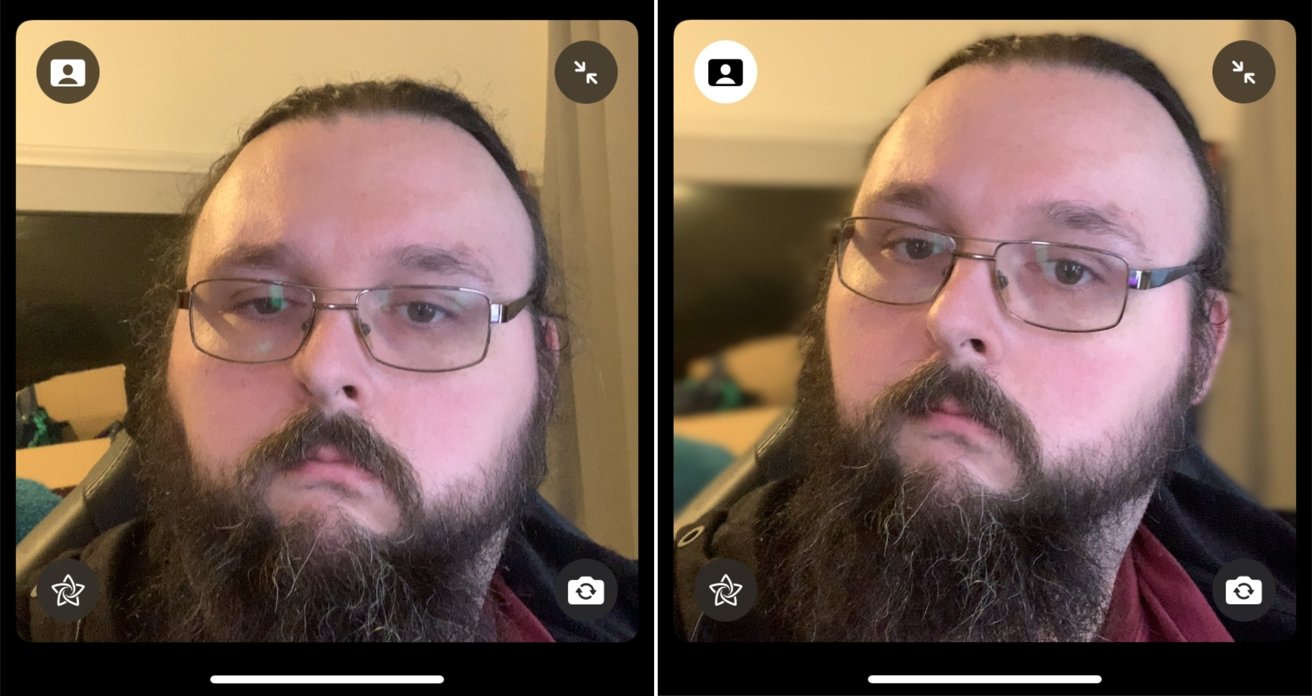 Check the icons in the top-left corner with Portrait mode in FaceTime disabled (left), and enabled (right)