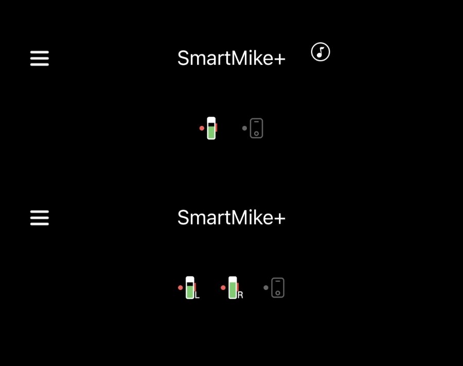 The SmartMike+ app when one or two microphones are connected.