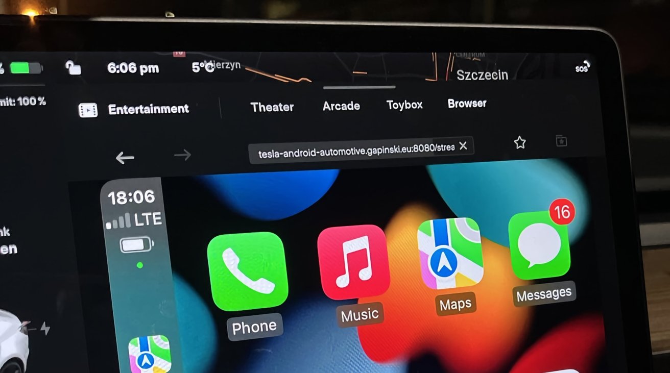 The workaround uses the Tesla's browser to stream CarPlay from a Raspberry Pi
