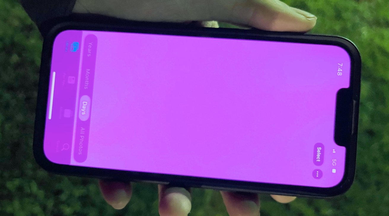 An iPhone with a pink display [via Apple Support Forums user 'Jphon']