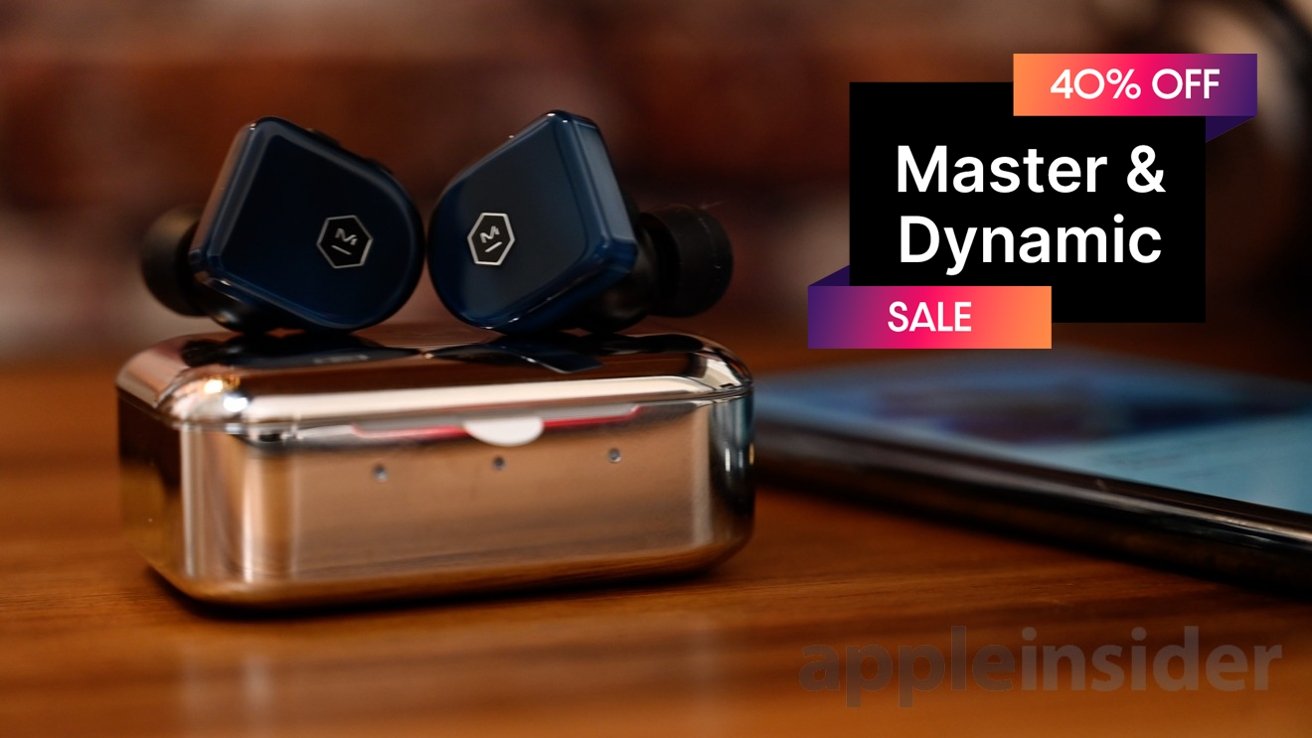 Master and Dynamic MW07 Plus earbuds with 40% off sale banner
