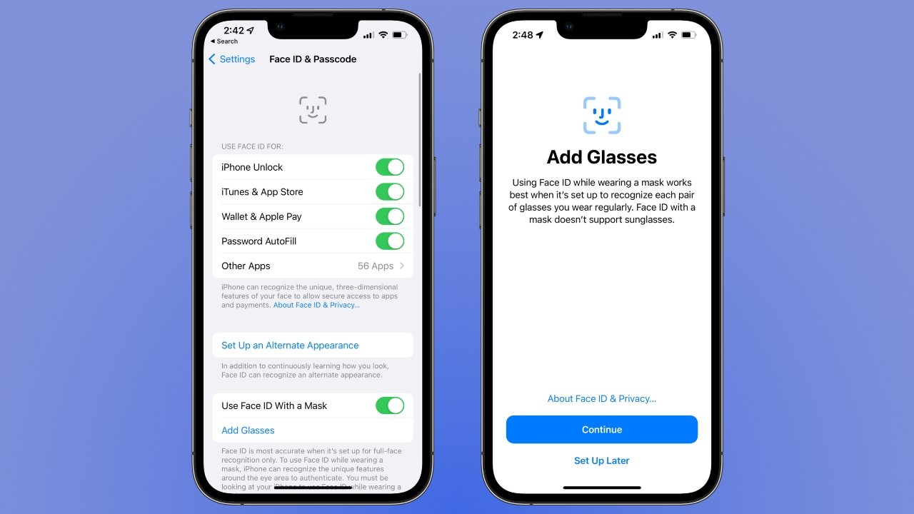 Set up Face ID to work with different pairs of glasses