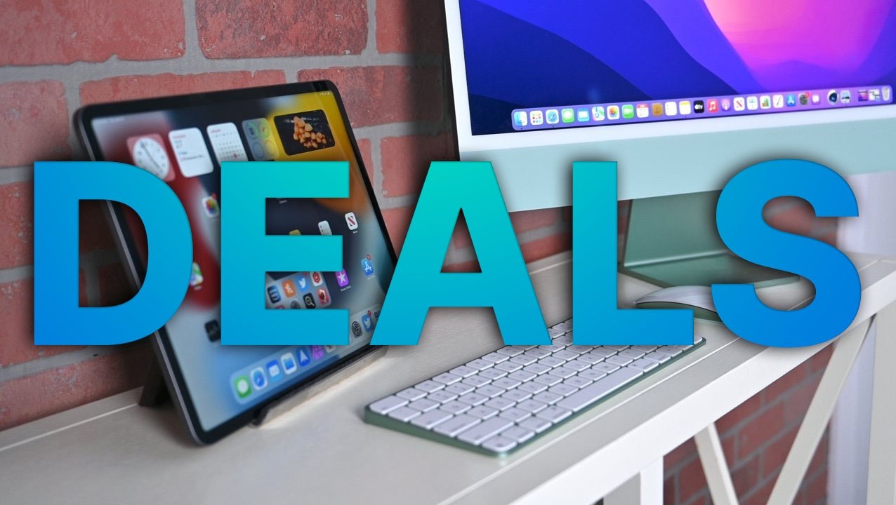 Apple iPad and 24-inch iMac with deals text