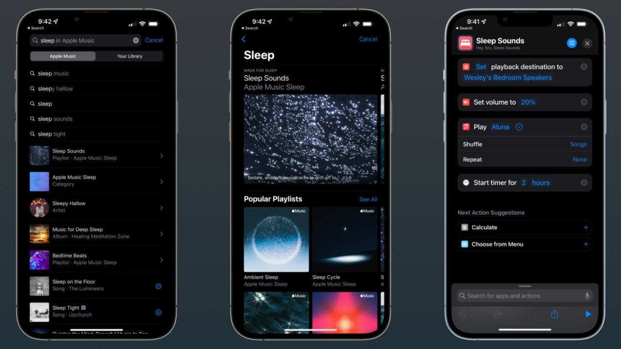 Use the Apple Music Sleep category to find playlist options for your Shortcut