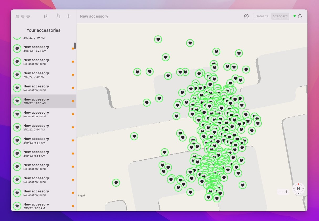 Five days of tracking data produced using the clone AirTag [via Positive Security]