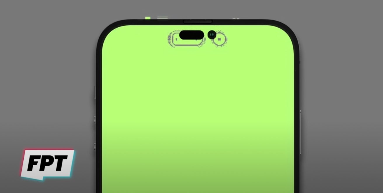 An overlay of renders based on rumors of the 'iPhone 14 Pro' and the new pill and hole punch leak [via Jon Prosser]