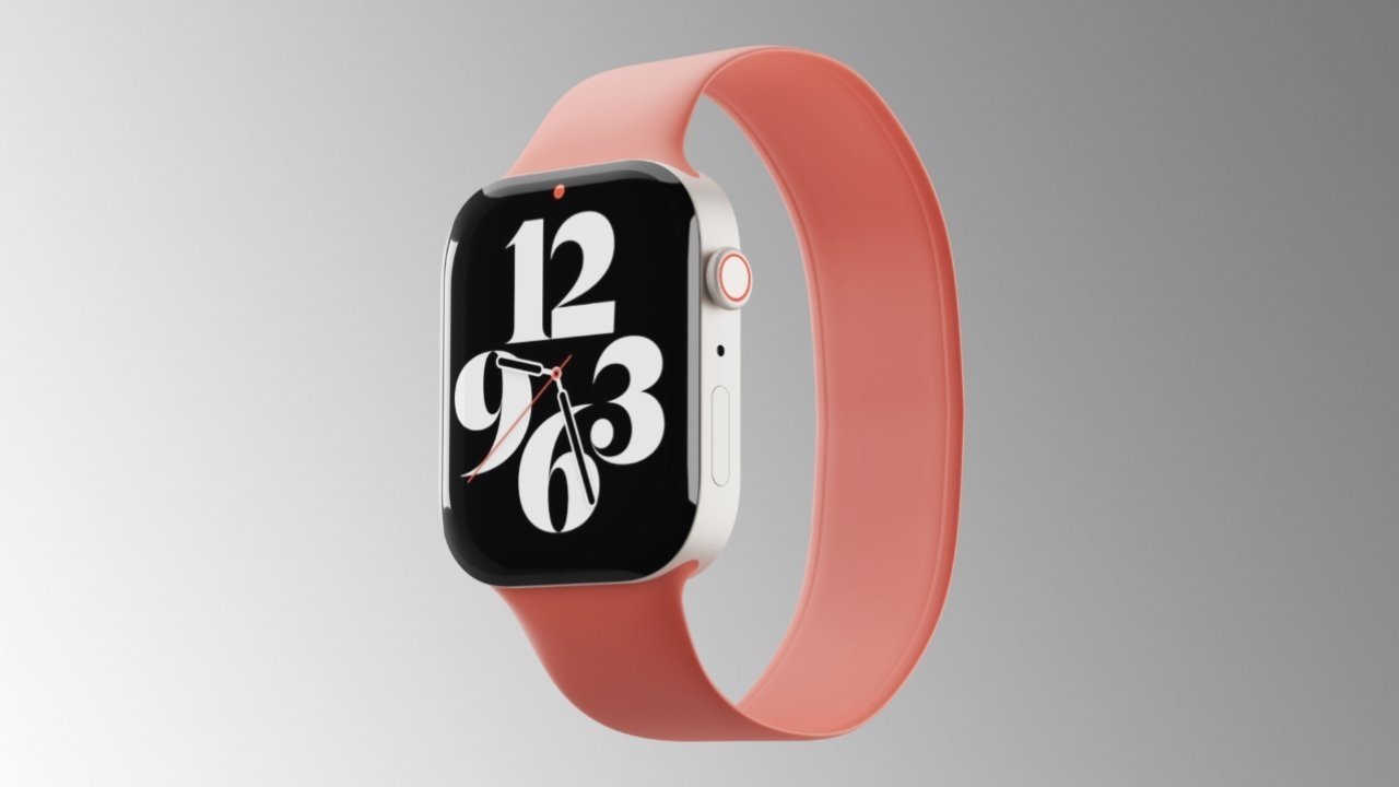 The Apple Watch Series 8 render shows the flat side design of the new model. 
