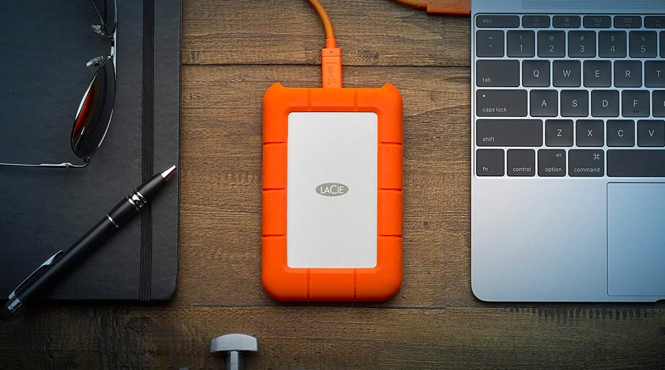 The LaCie Rugged Drive offers up to 5TB of capacity, and can survive knocks, drops, and drips. 