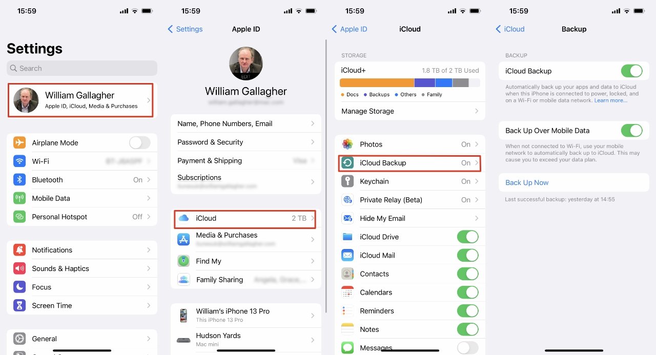 Check your iCloud backup settings or start a backup right now