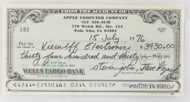 This check sold for almost ten times its face value, adjusted for inflation