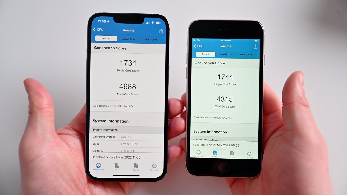 iPhone 13 Pro vs iPhone SE Geekbench 5 results