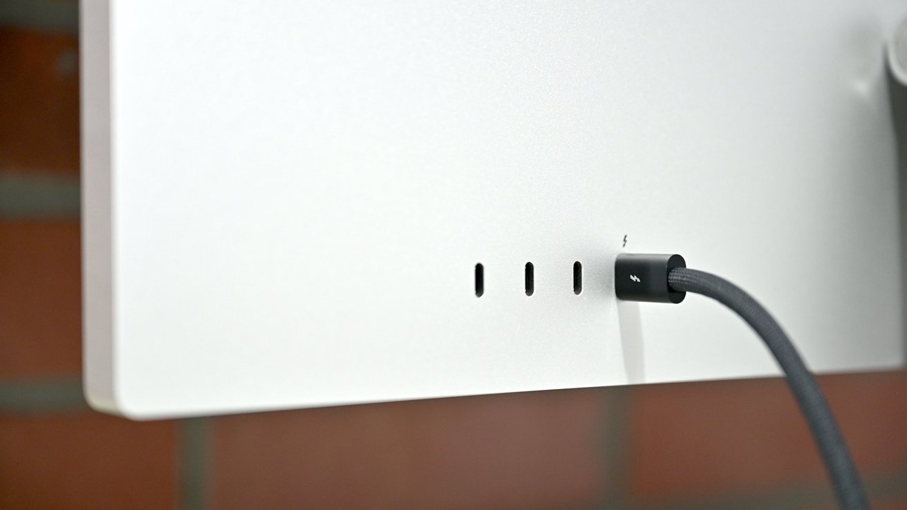 The Thunderbolt and USB-C ports of Studio Display