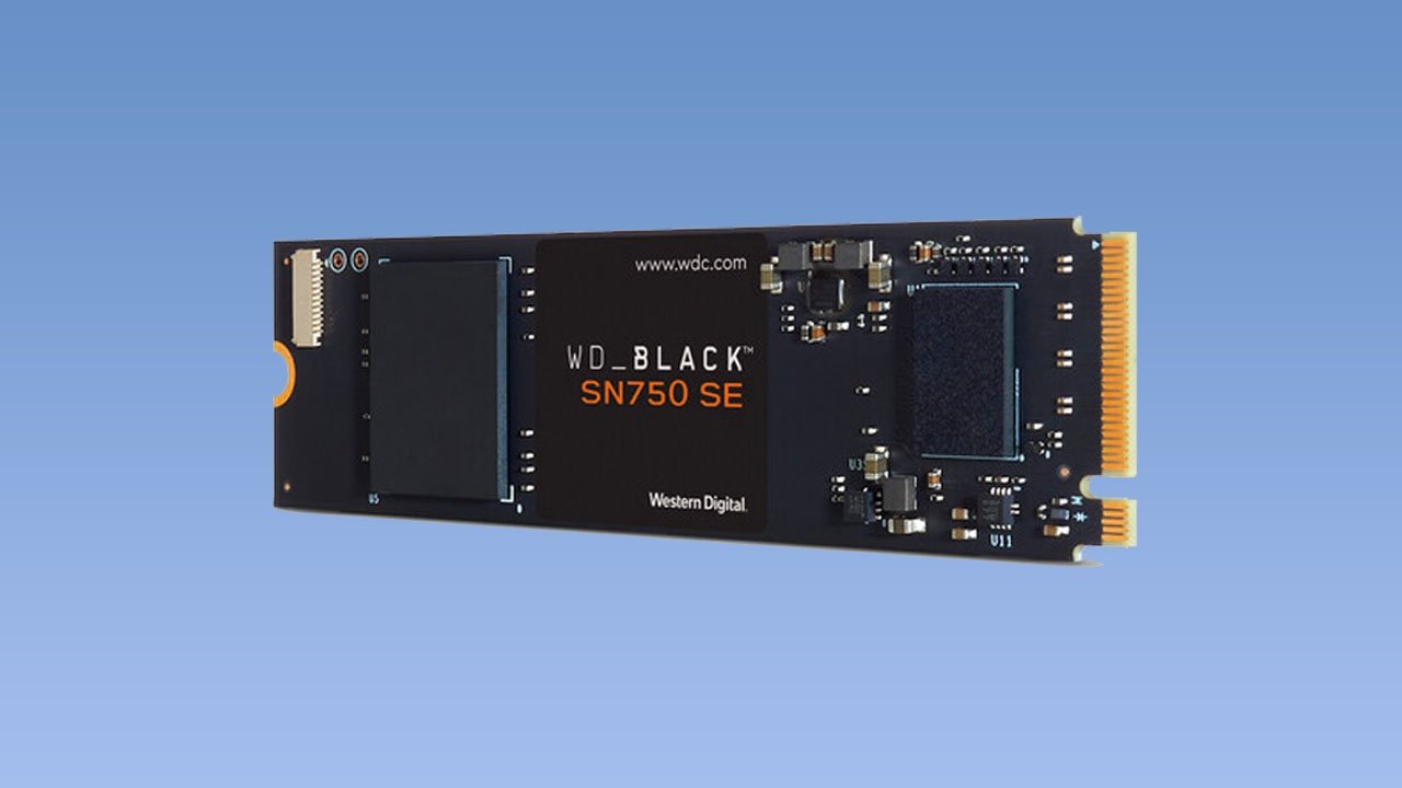 WD Black SN750 SE NVMe 1TB SSD on blue background