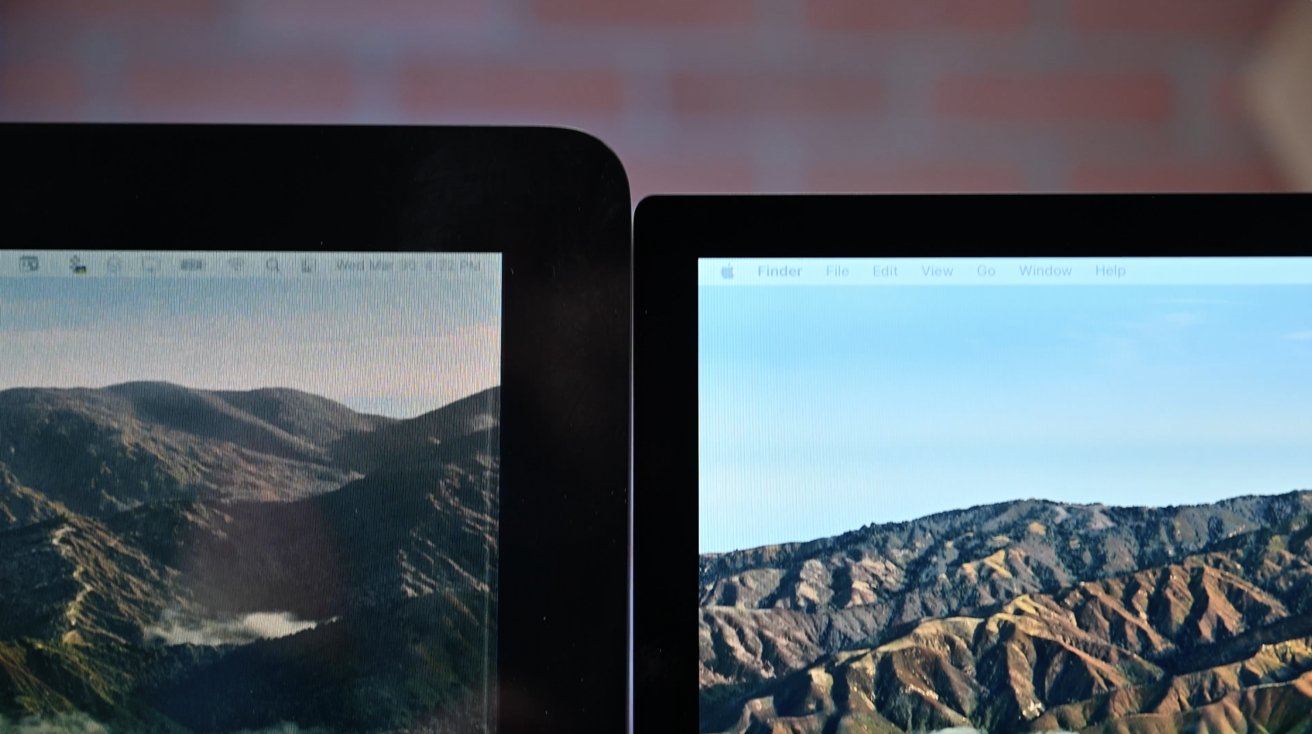 Closeup of both Apple displays