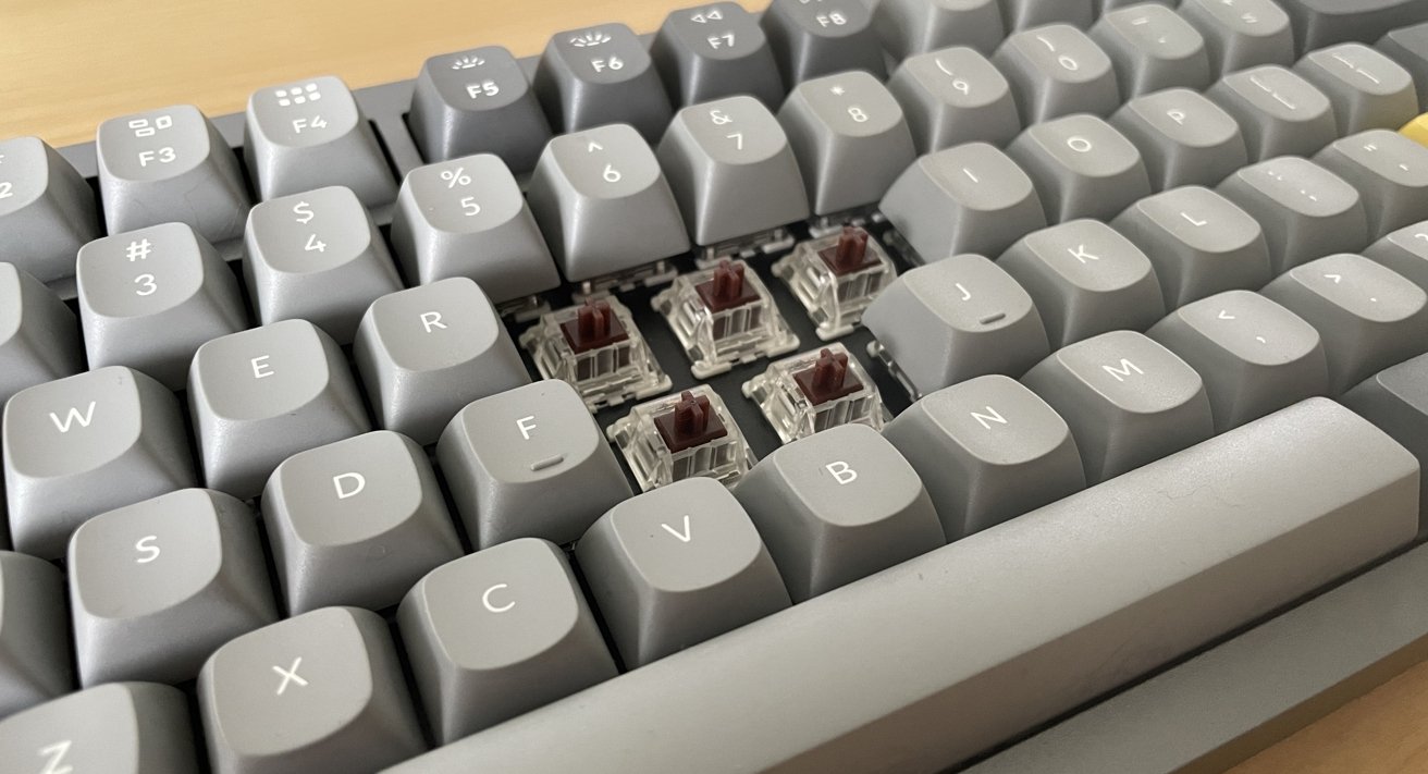 Brown switches are tactile &mdash;  and surprisingly quiet on this board.
