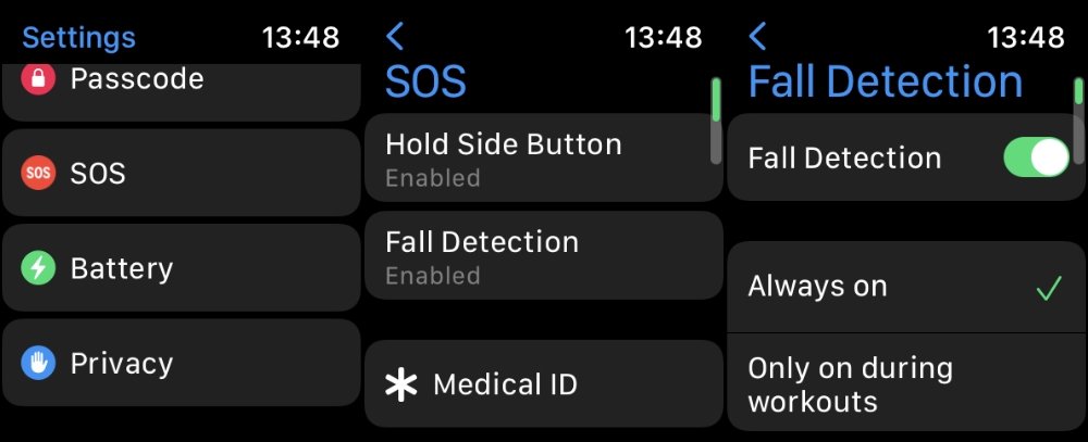 Tap Settings, then SOS to begin setting up Fall Detection