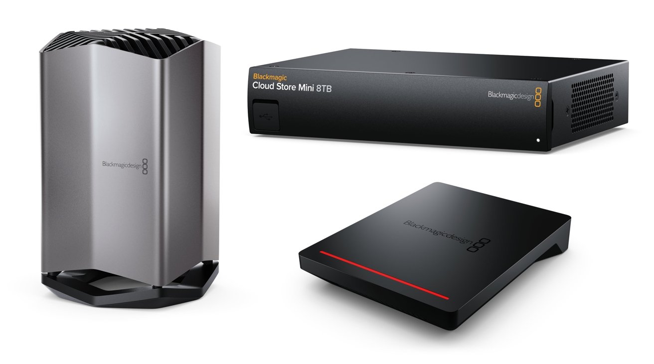 Blackmagic Design's Cloud Store (left), Cloud Store Mini (top right), and Cloud Pod (bottom right)