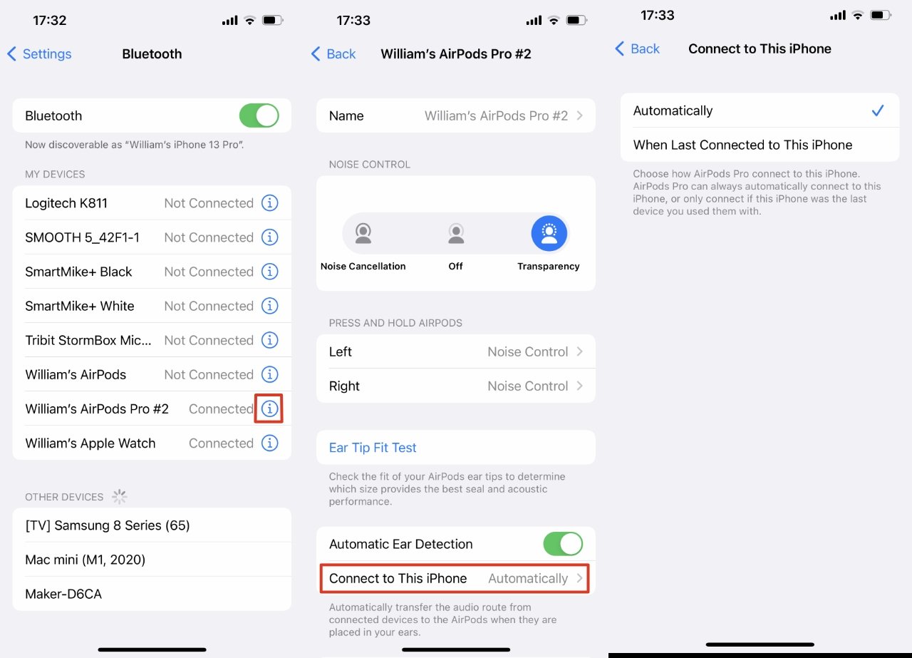 V iOS přejděte do Nastavení a Bluetooth a rozhodněte se, zda má váš iPhone vždy automaticky převzít kontrolu nad AirPods