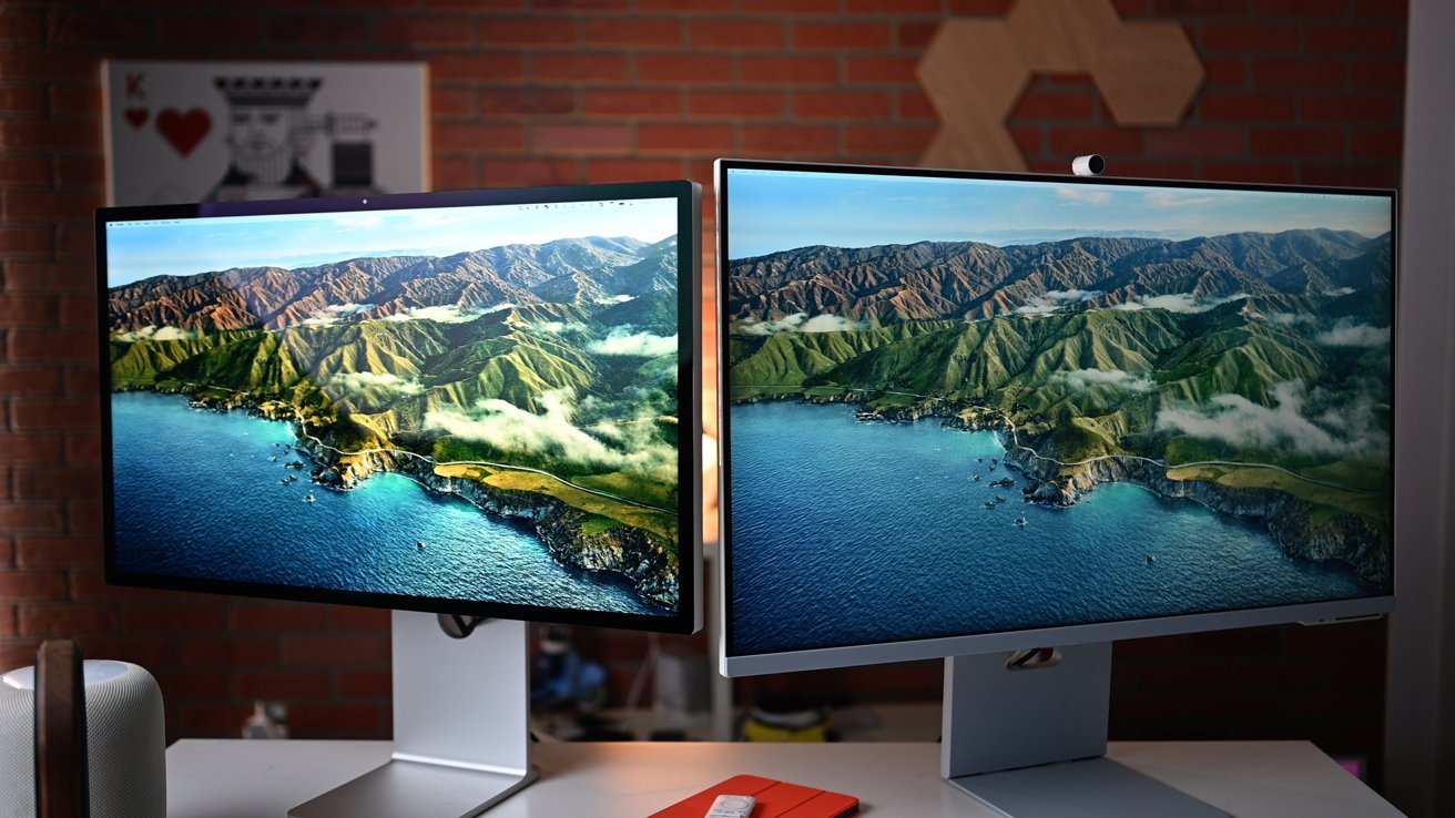 Apple's Studio Display (left), Samsung's Smart Monitor M8 (right)