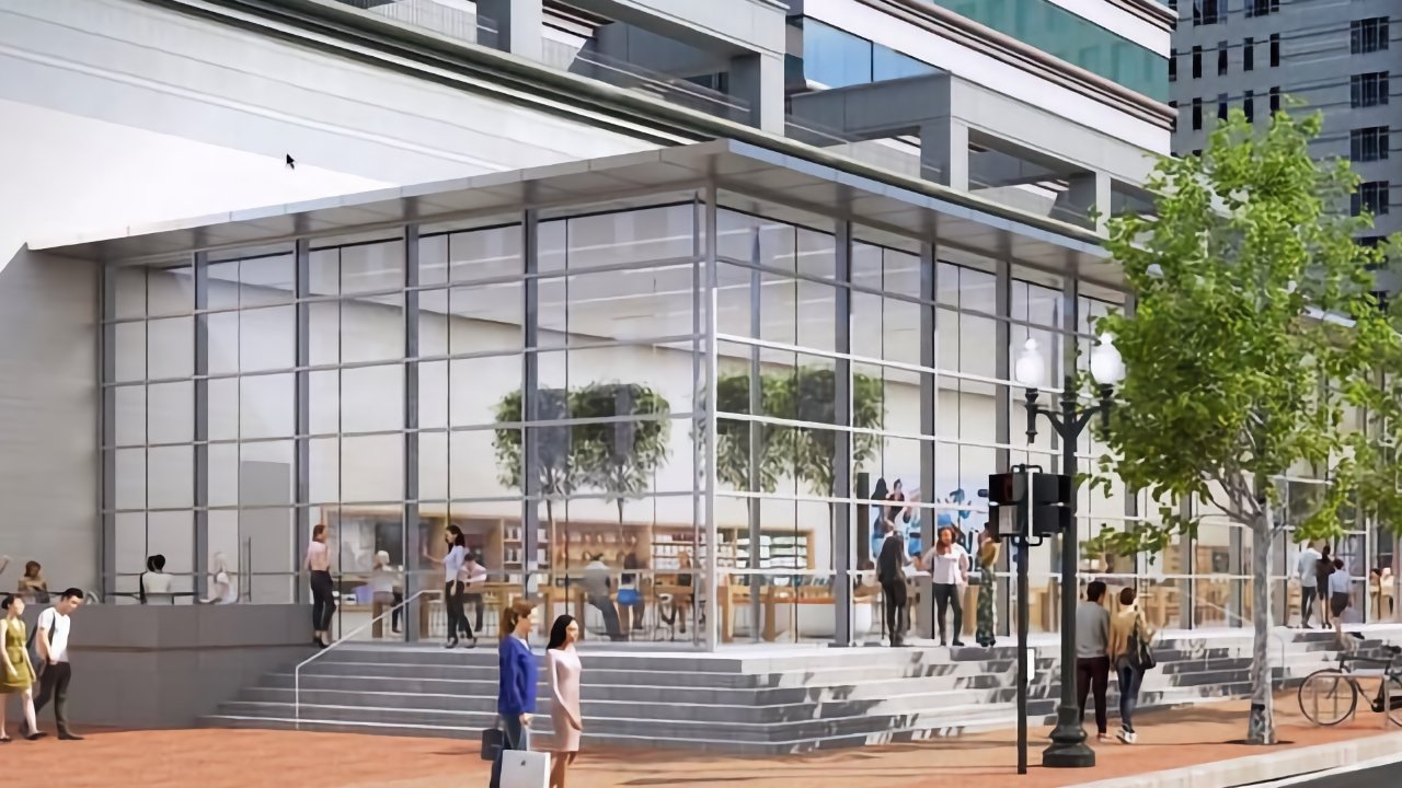Apple render of its proposed new security barrier for the Portland store (Source: Oregon Live)