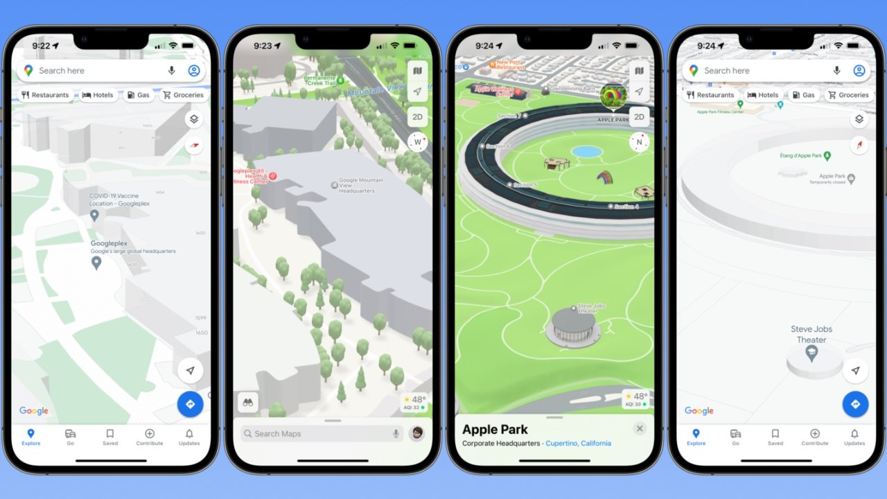 Exploring Google and Apple headquarters in each app