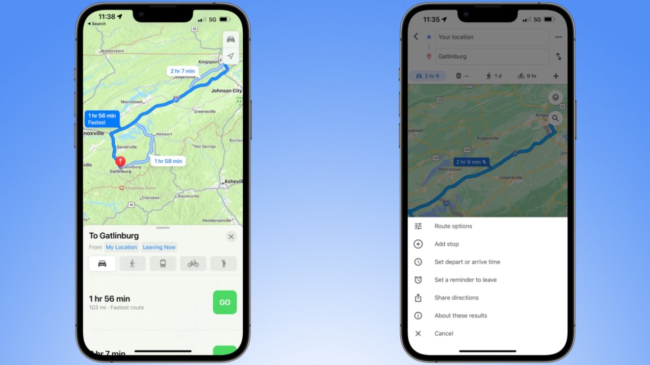 Both apps are sufficient at getting directions from A to B