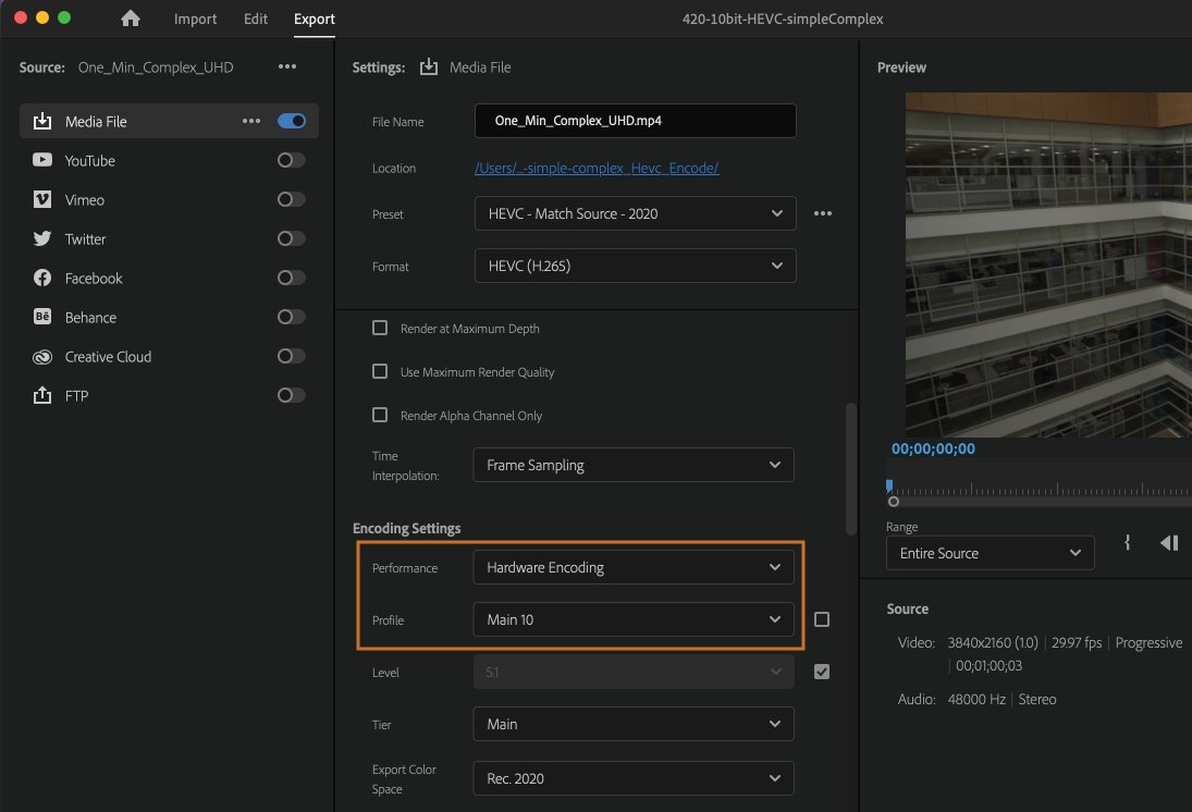 The hardware acceleration option in Adobe Premiere Pro for macOS
