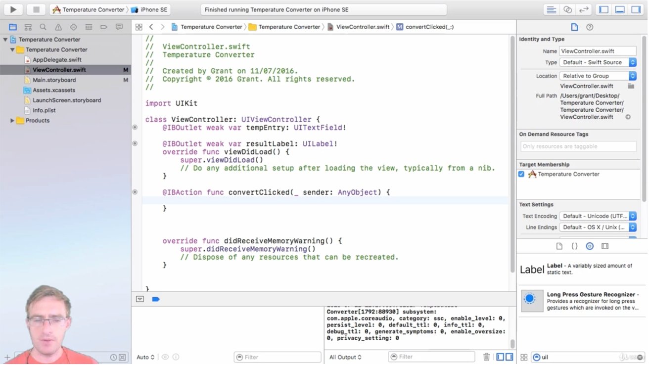 Screenshot from Swift iOS Developer course