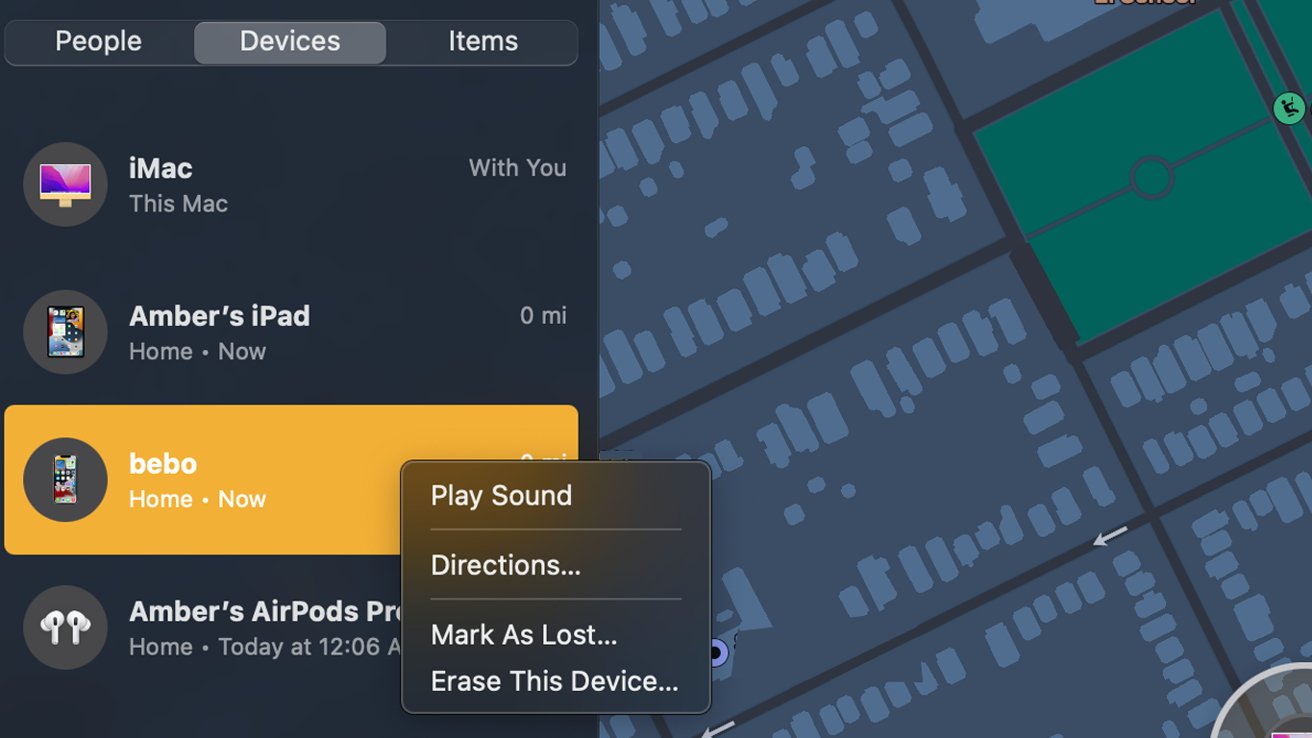 Marking an iPhone as lost from the macOS Find My app