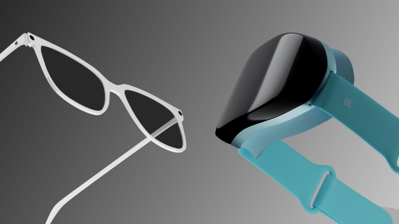 Renders of Apple Glass and a mixed-reality headset.