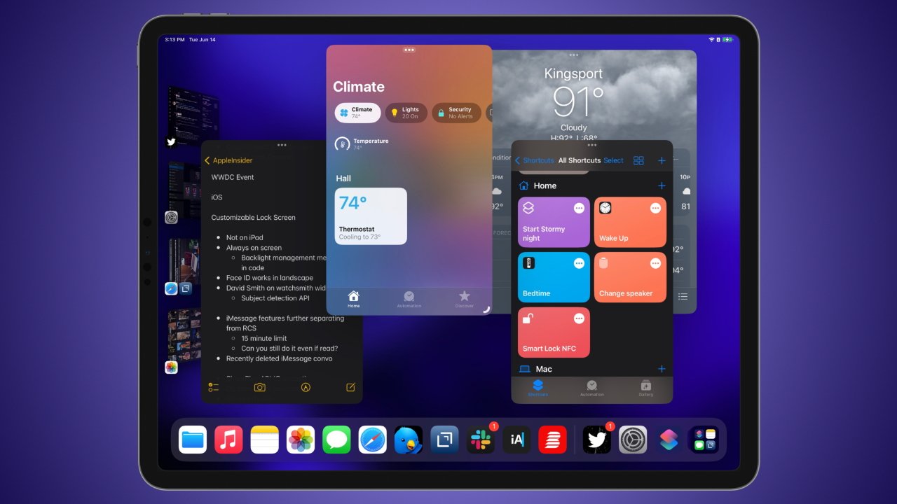 Stage Manager allows up to four apps to be on the iPad screen at once