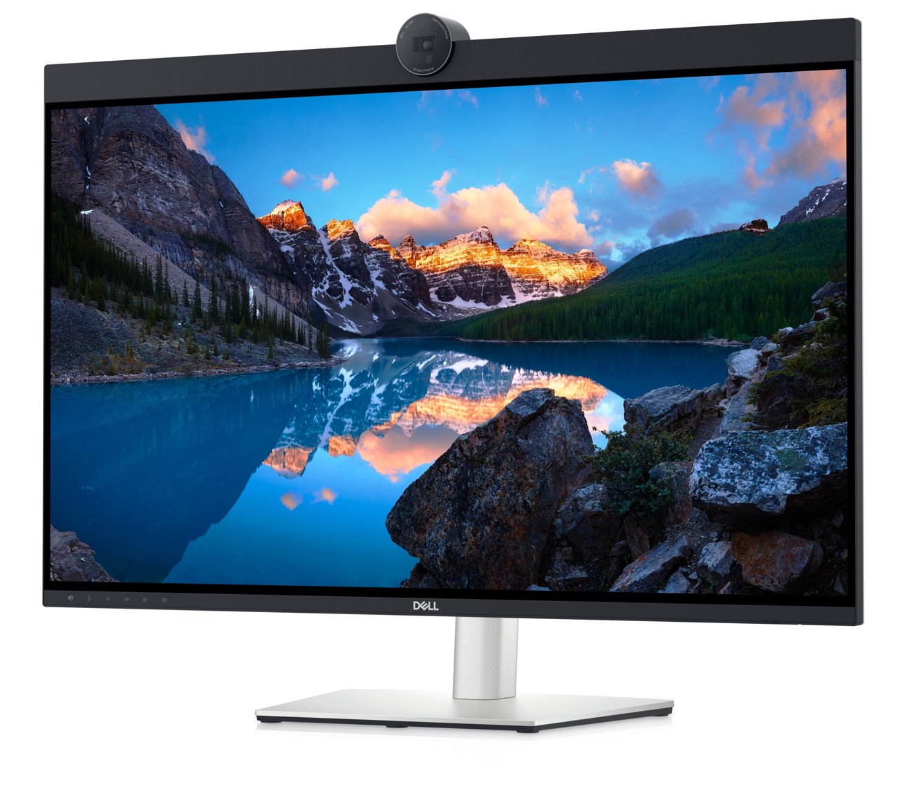 Dell's monitor has a large bezel section at the top, along with a circular camera hump. 