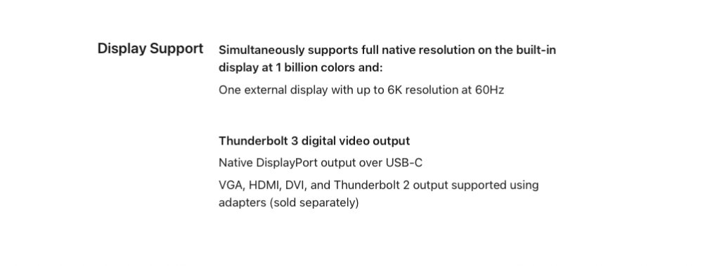 Detail from the technical specifications of the new M2 MacBook Air