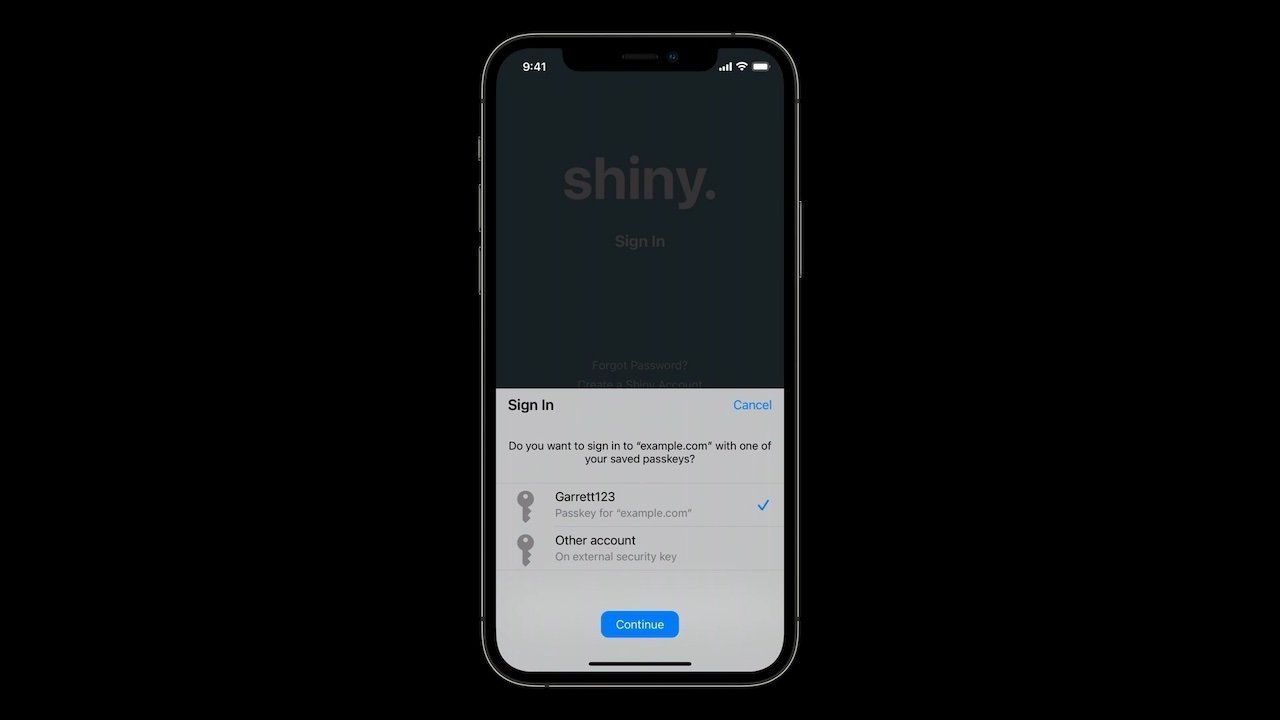 Logging into an account with a passkey will be as simple as using Face ID.