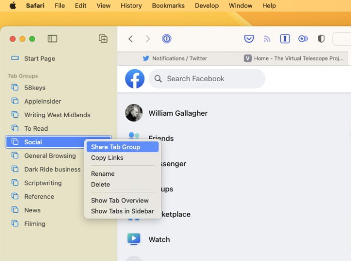 You can now share an entire Safari tab group