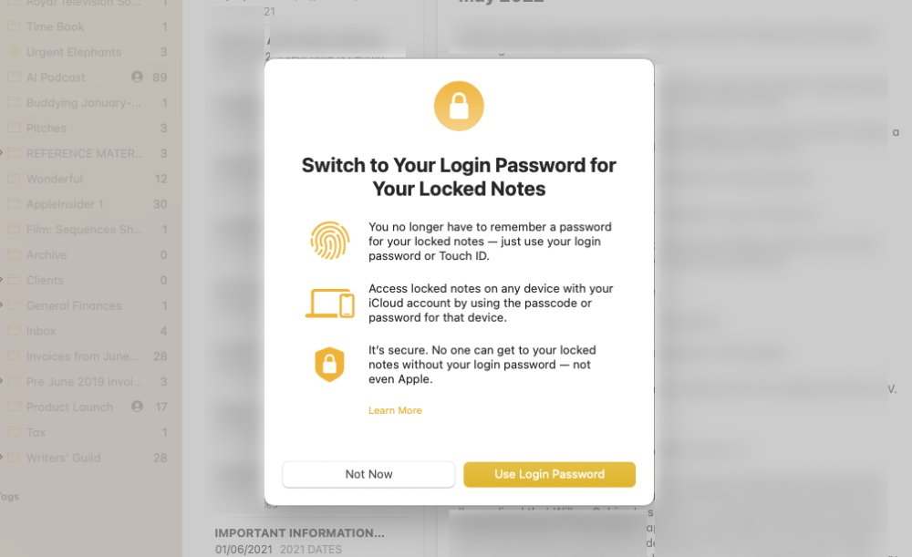 You can now lock a Note with just your regular Mac password or Touch ID