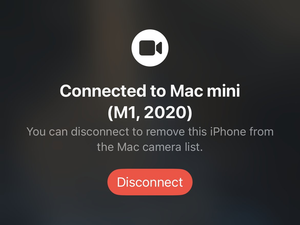 What you see on the iPhone screen when it connects to Continuity Camera