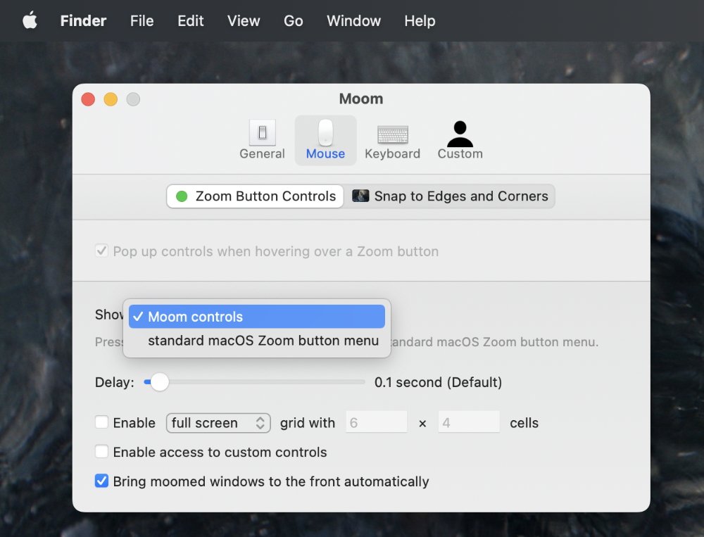 Moom adds precise options to the green traffic light icon in every window